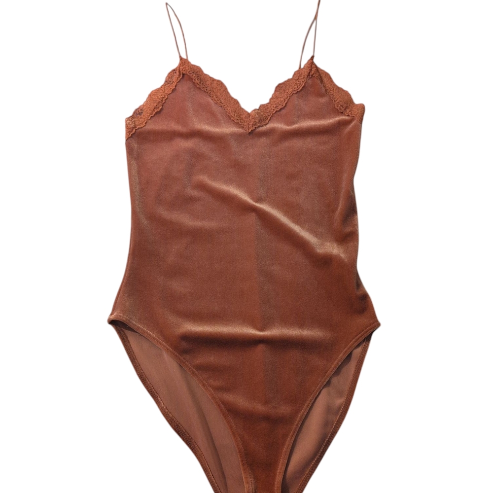 Tan Lace Trim Bodysuit